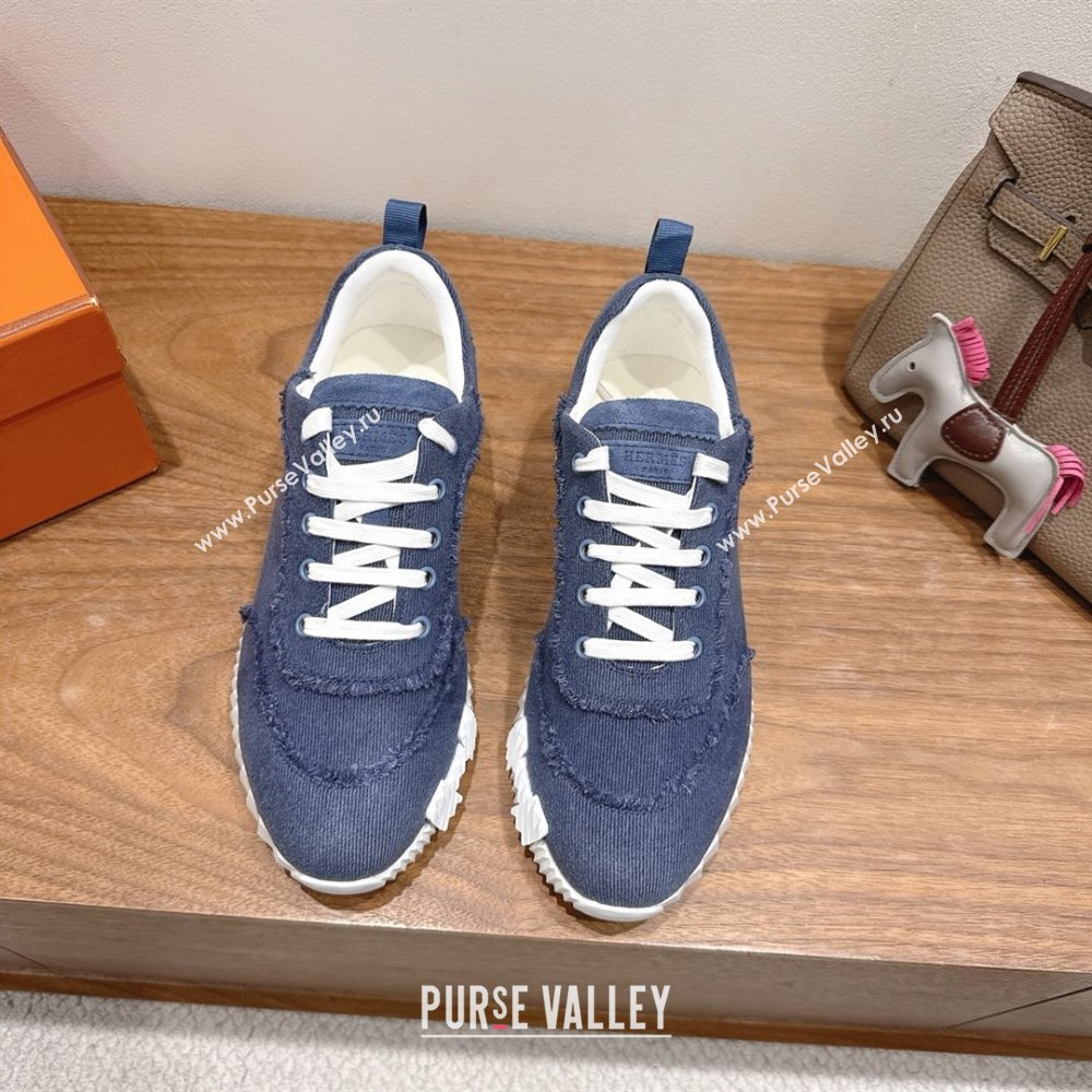 Hermes Bouncing Sneakers in Fringed H Canvas Denim Blue 2025 1222 (MD-251222056)