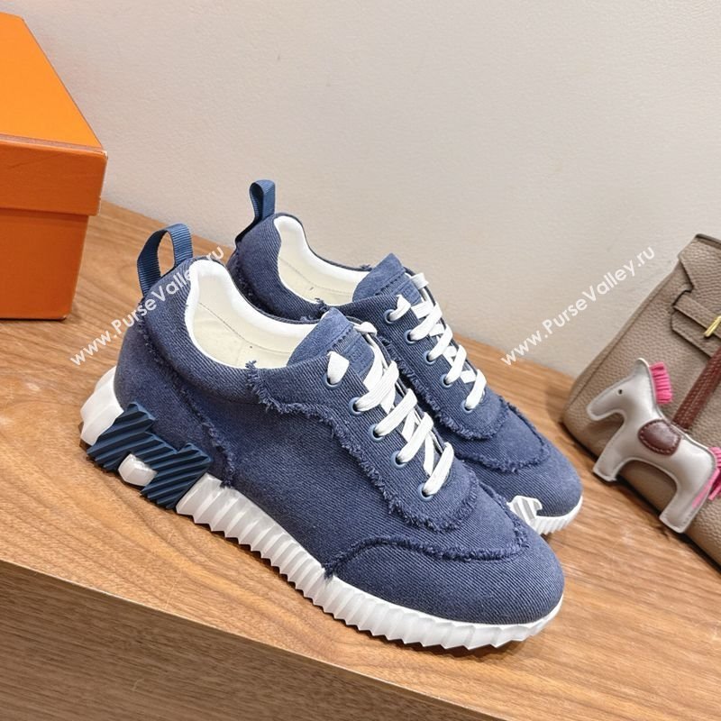 Hermes Bouncing Sneakers in Fringed H Canvas Denim Blue 2025 1222 (MD-251222056)