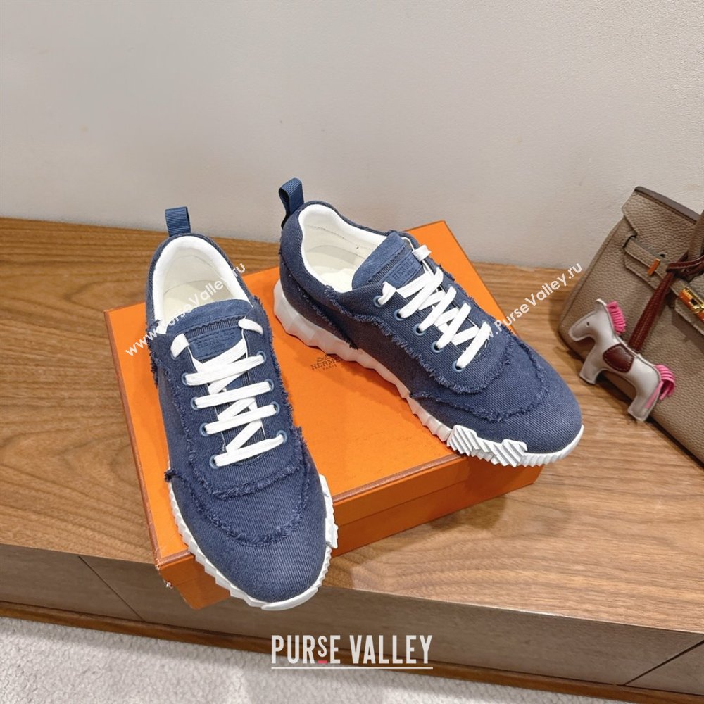 Hermes Bouncing Sneakers in Fringed H Canvas Denim Blue 2025 1222 (MD-251222056)