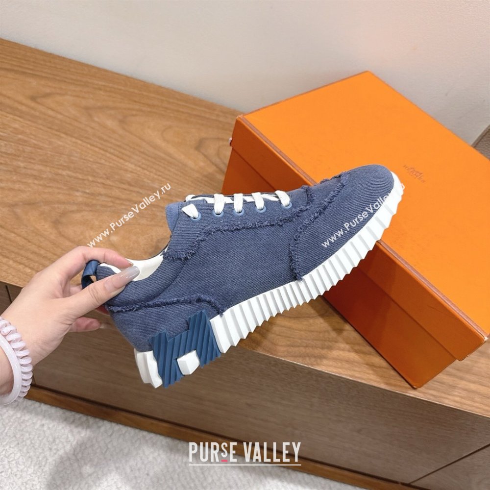 Hermes Bouncing Sneakers in Fringed H Canvas Denim Blue 2025 1222 (MD-251222056)
