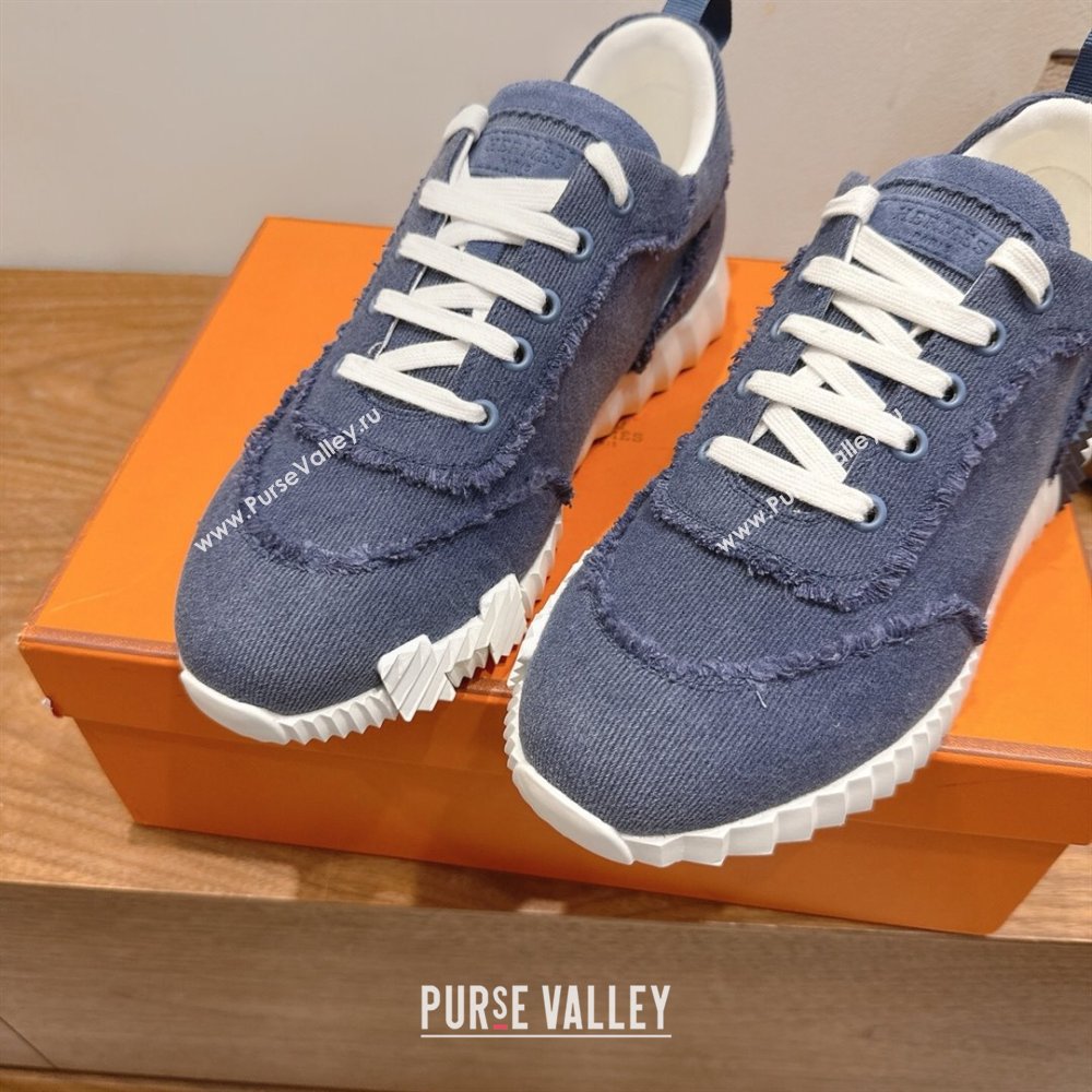 Hermes Bouncing Sneakers in Fringed H Canvas Denim Blue 2025 1222 (MD-251222056)