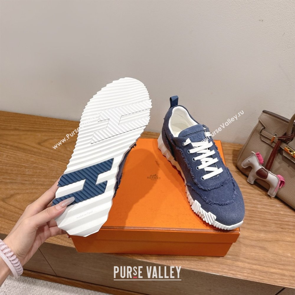 Hermes Bouncing Sneakers in Fringed H Canvas Denim Blue 2025 1222 (MD-251222056)