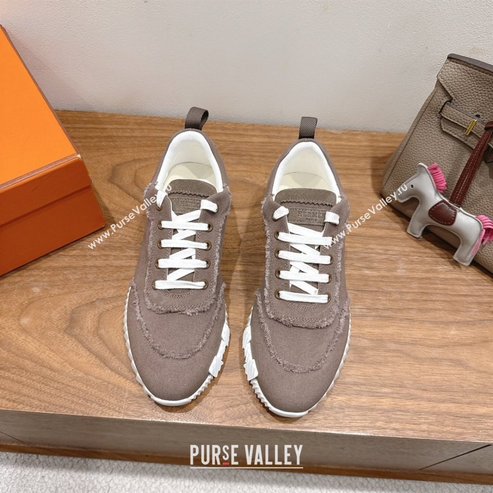 Hermes Bouncing Sneakers in Fringed H Canvas Khaki Grey 2025 1222 (MD-251222057)