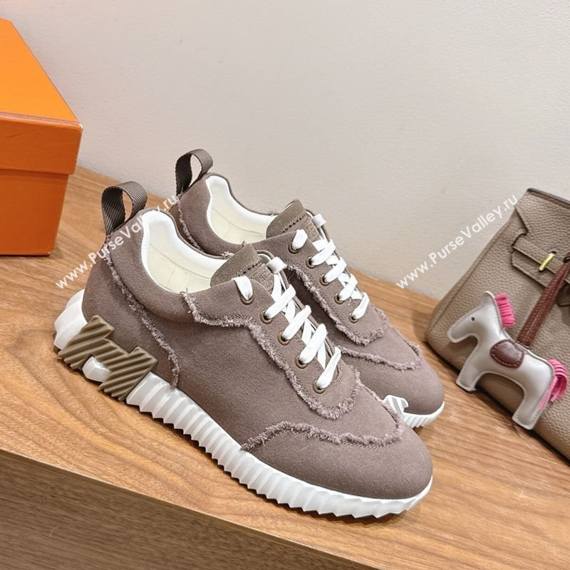 Hermes Bouncing Sneakers in Fringed H Canvas Khaki Grey 2025 1222 (MD-251222057)