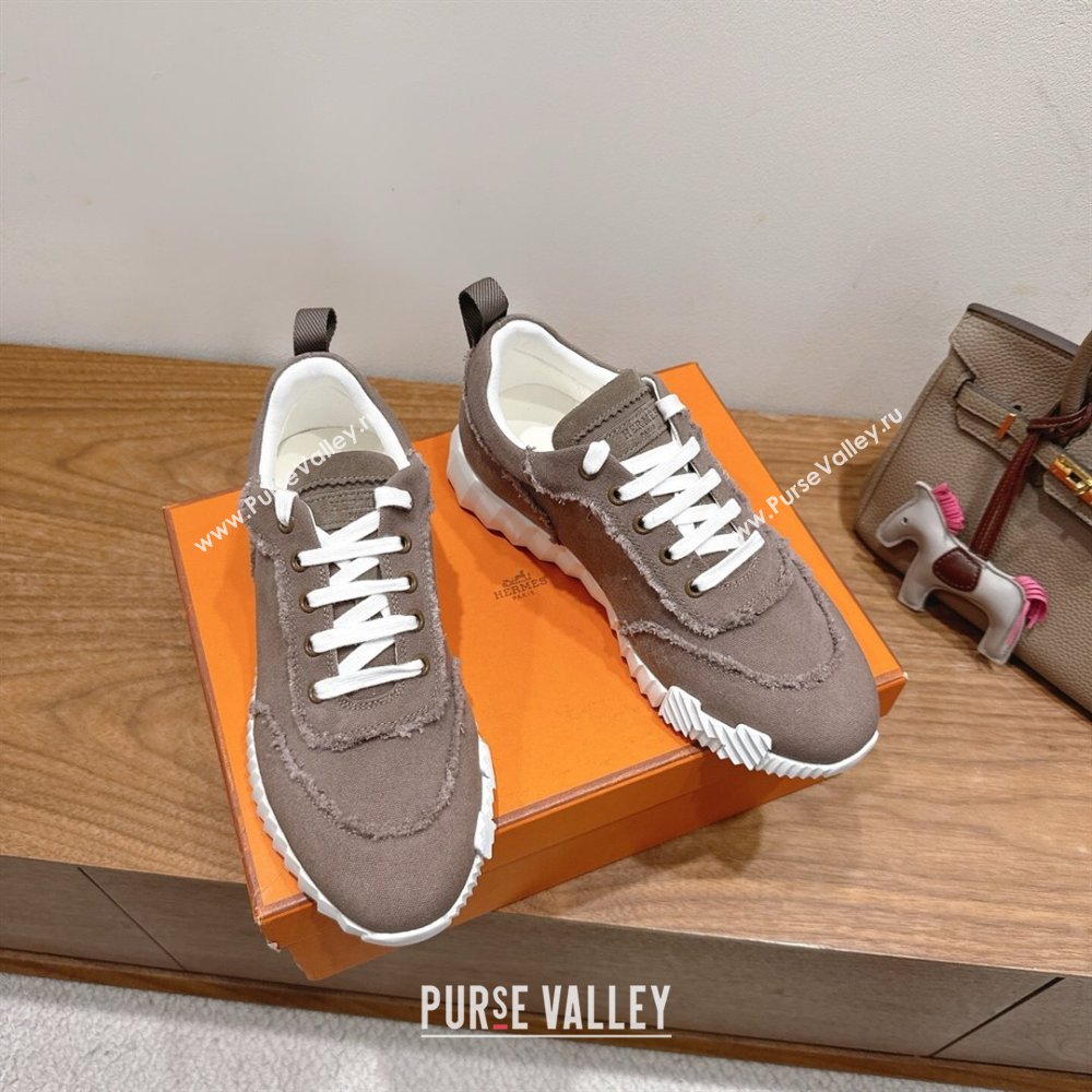 Hermes Bouncing Sneakers in Fringed H Canvas Khaki Grey 2025 1222 (MD-251222057)