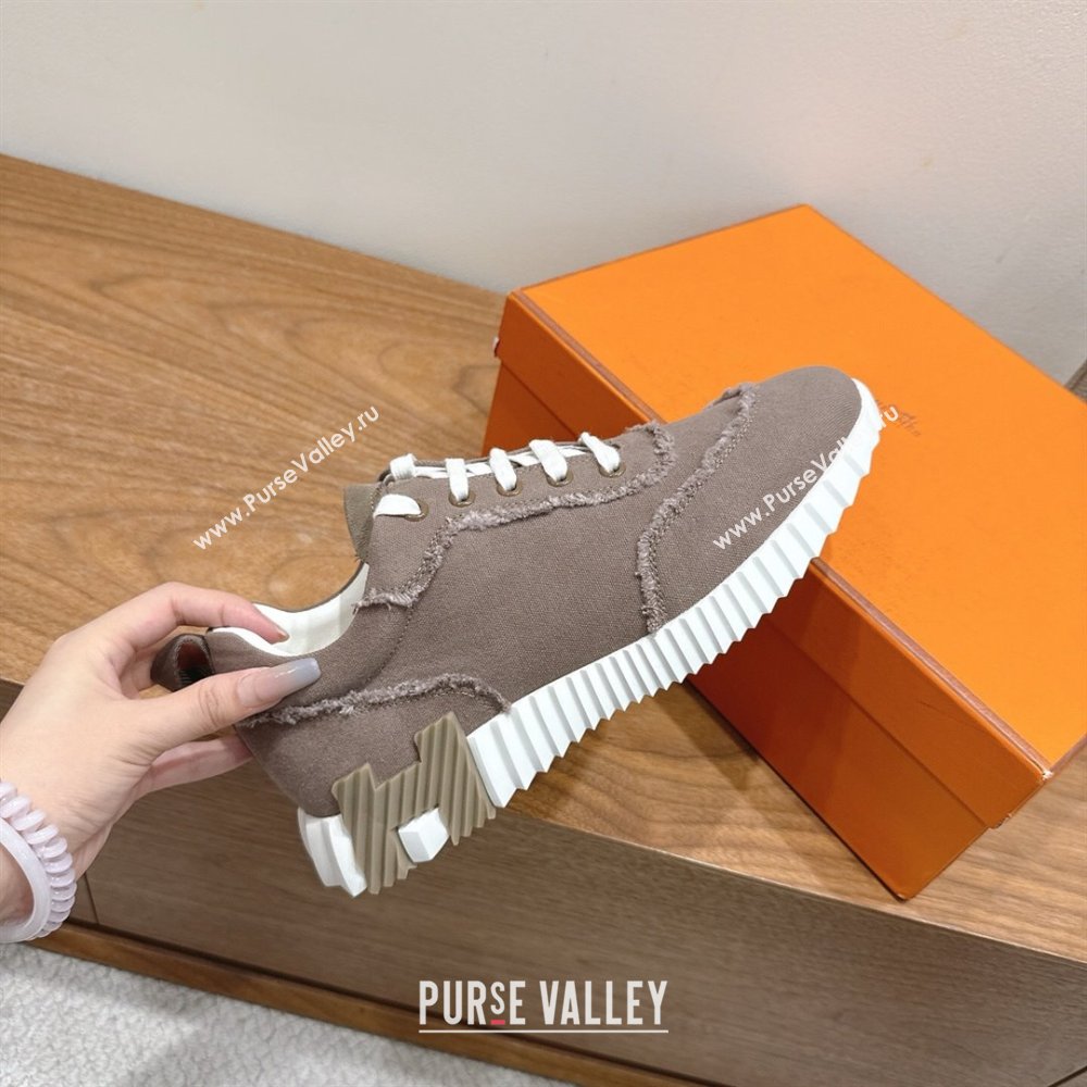 Hermes Bouncing Sneakers in Fringed H Canvas Khaki Grey 2025 1222 (MD-251222057)
