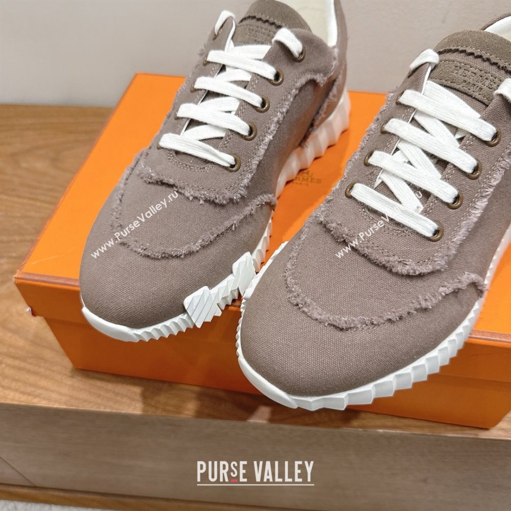 Hermes Bouncing Sneakers in Fringed H Canvas Khaki Grey 2025 1222 (MD-251222057)