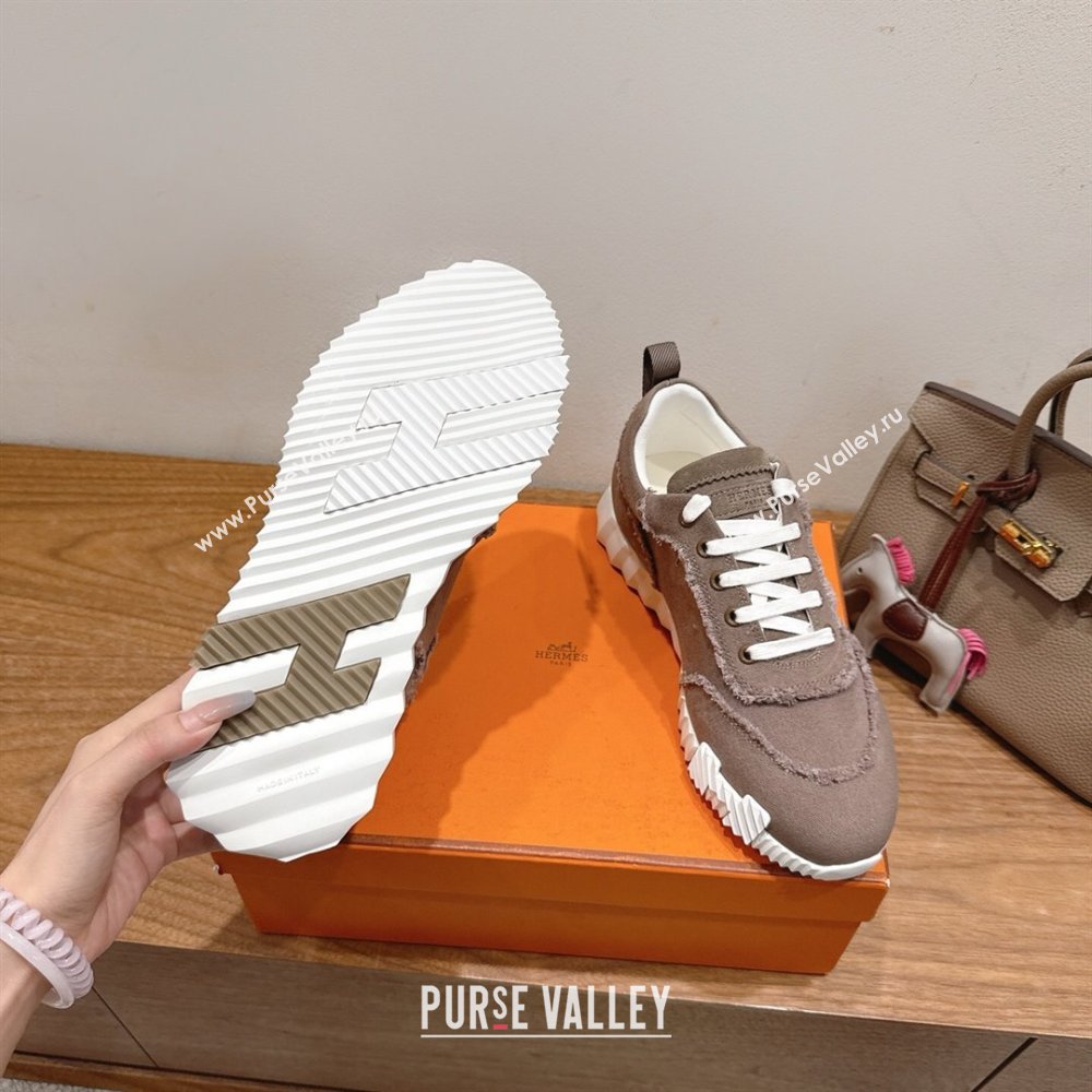 Hermes Bouncing Sneakers in Fringed H Canvas Khaki Grey 2025 1222 (MD-251222057)