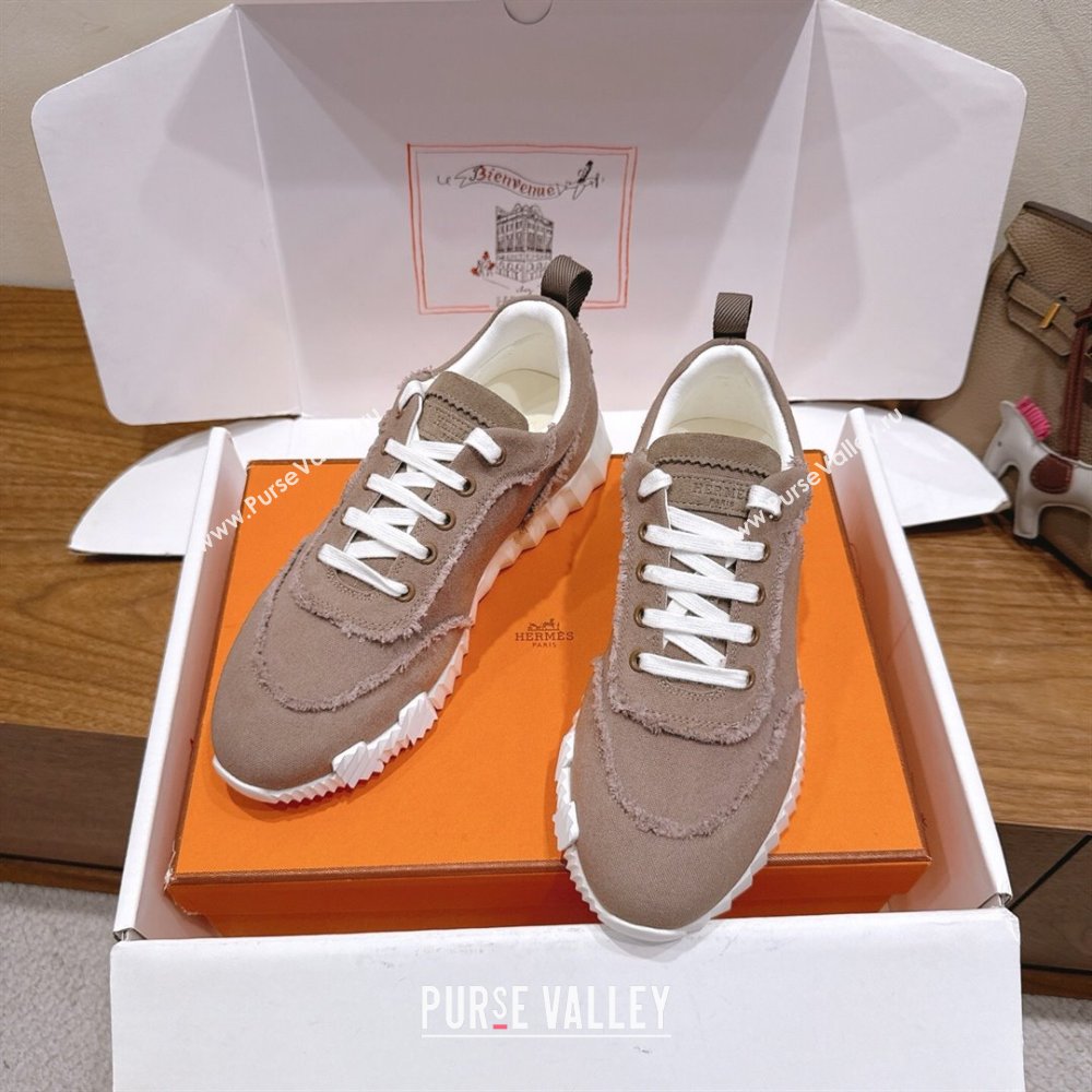 Hermes Bouncing Sneakers in Fringed H Canvas Khaki Grey 2025 1222 (MD-251222057)
