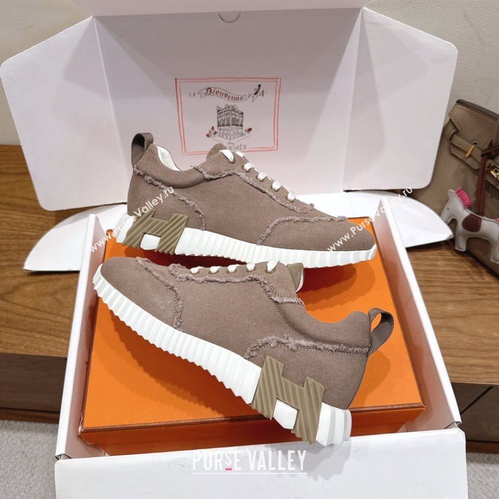 Hermes Bouncing Sneakers in Fringed H Canvas Khaki Grey 2025 1222 (MD-251222057)