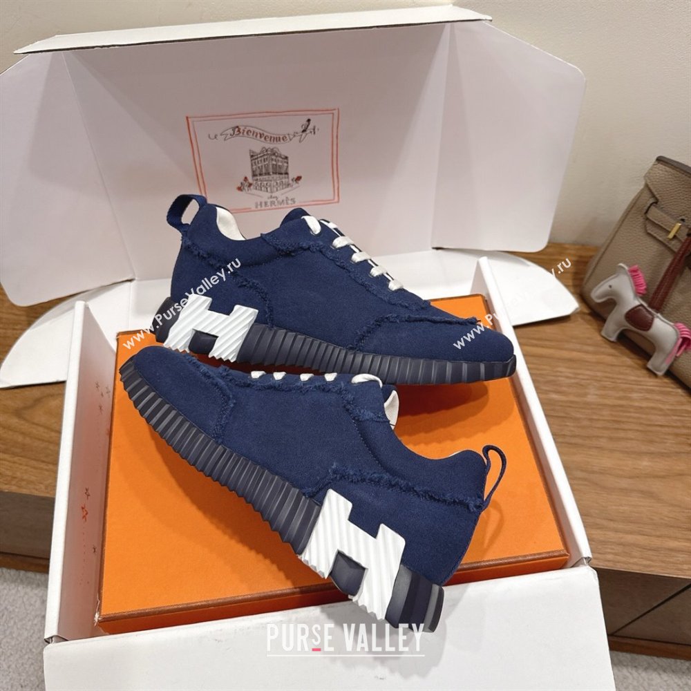 Hermes Bouncing Sneakers in Fringed H Canvas Navy Blue 2025 1222 (MD-251222064)