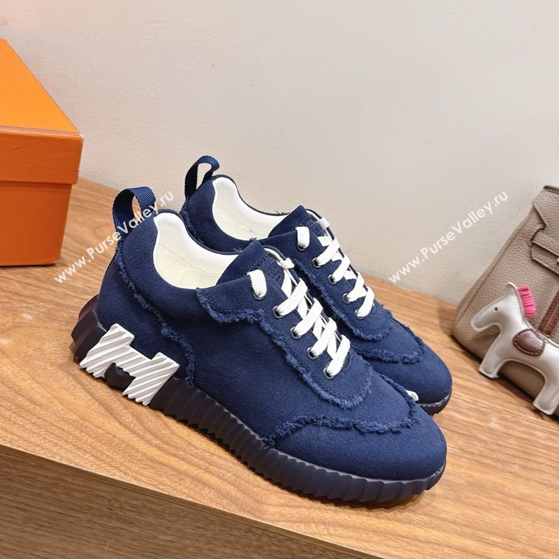 Hermes Bouncing Sneakers in Fringed H Canvas Navy Blue 2025 1222 (MD-251222064)