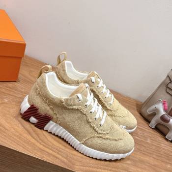 Hermes Bouncing Sneakers in Fringed H Canvas Beige/Burgundy 2025 1222 (MD-251222065)