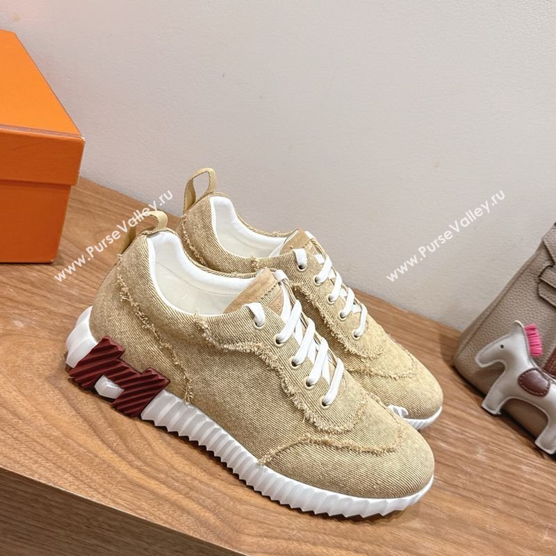 Hermes Bouncing Sneakers in Fringed H Canvas Beige/Burgundy 2025 1222 (MD-251222065)