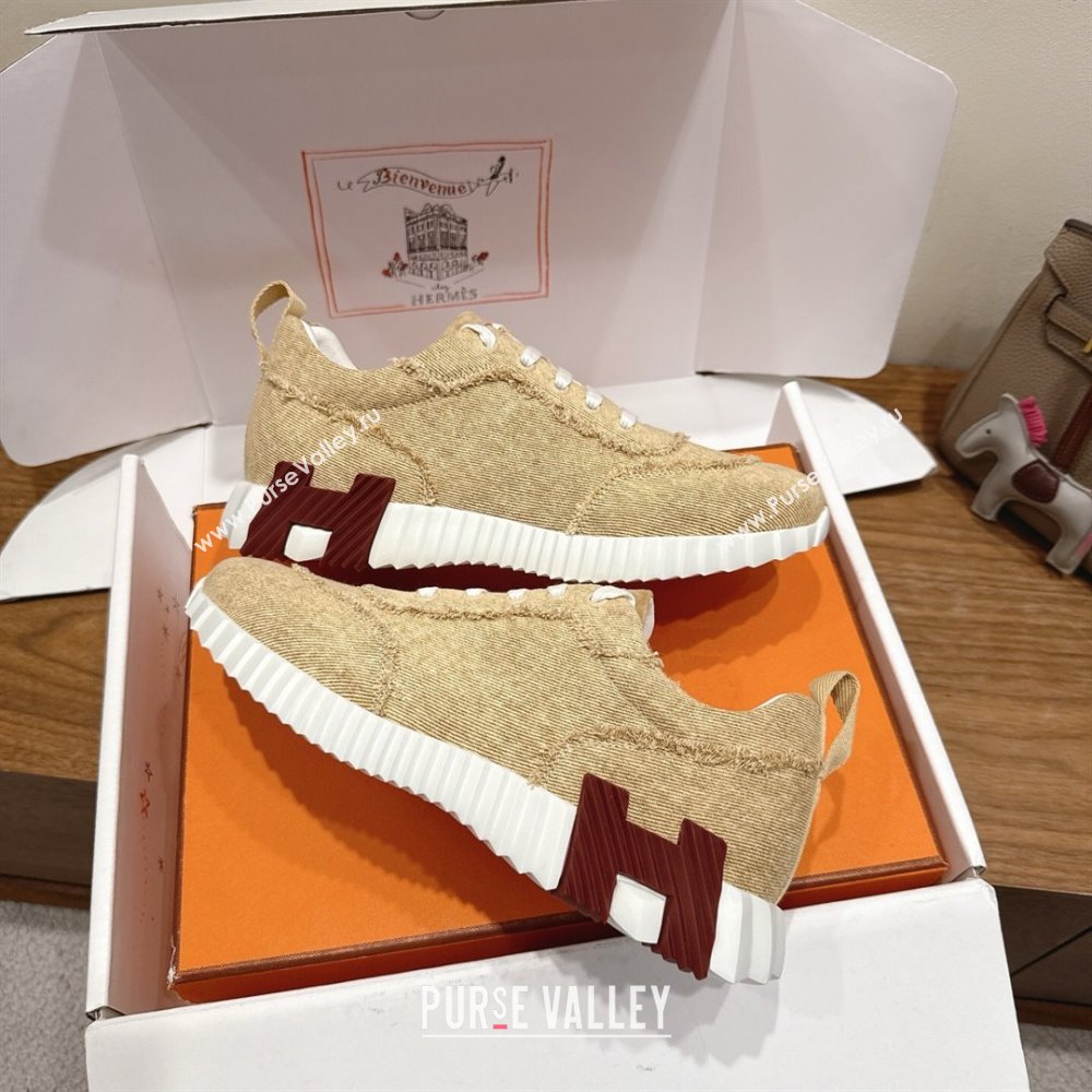Hermes Bouncing Sneakers in Fringed H Canvas Beige/Burgundy 2025 1222 (MD-251222065)