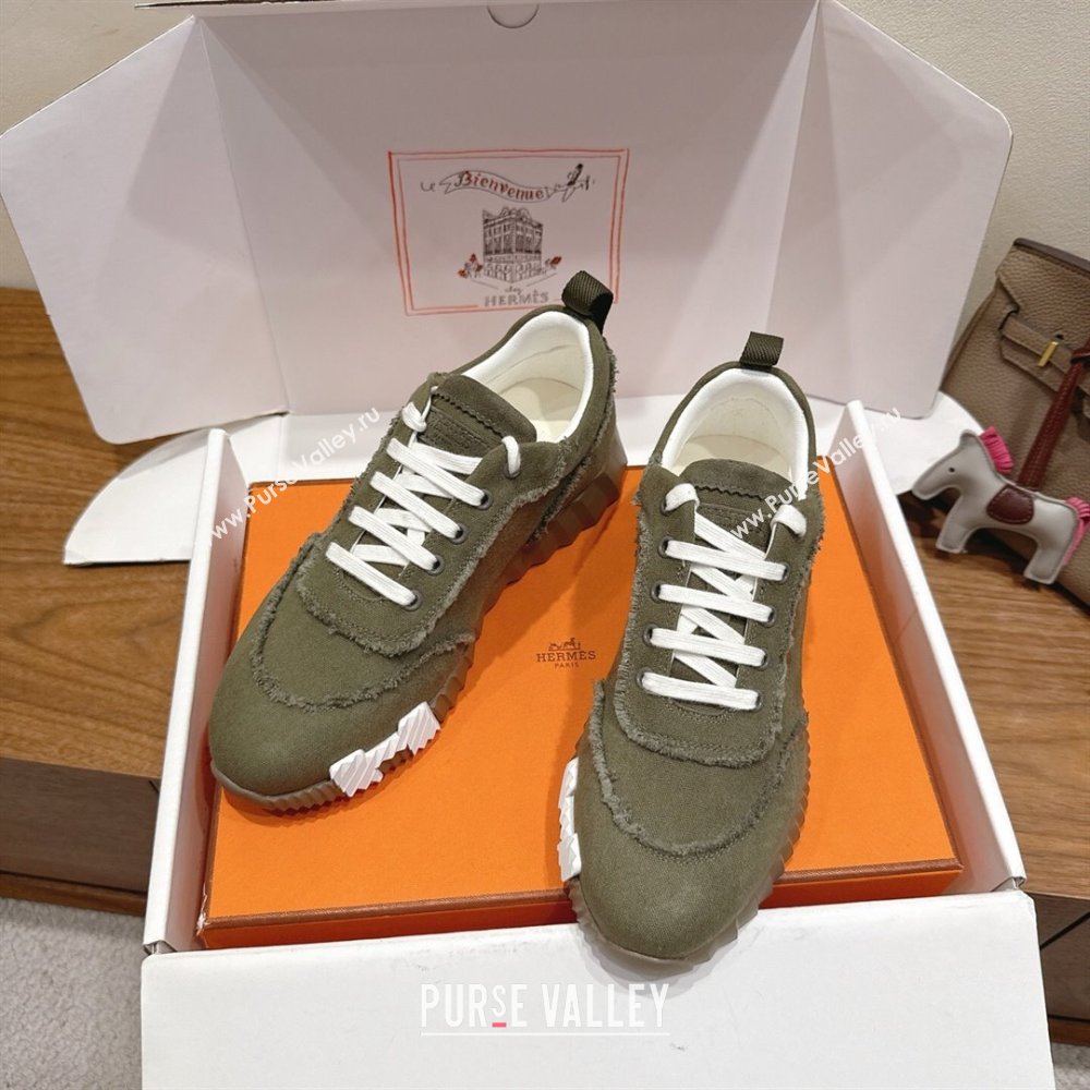 Hermes Bouncing Sneakers in Fringed H Canvas Khaki Green 2025 1222 (MD-251222066)