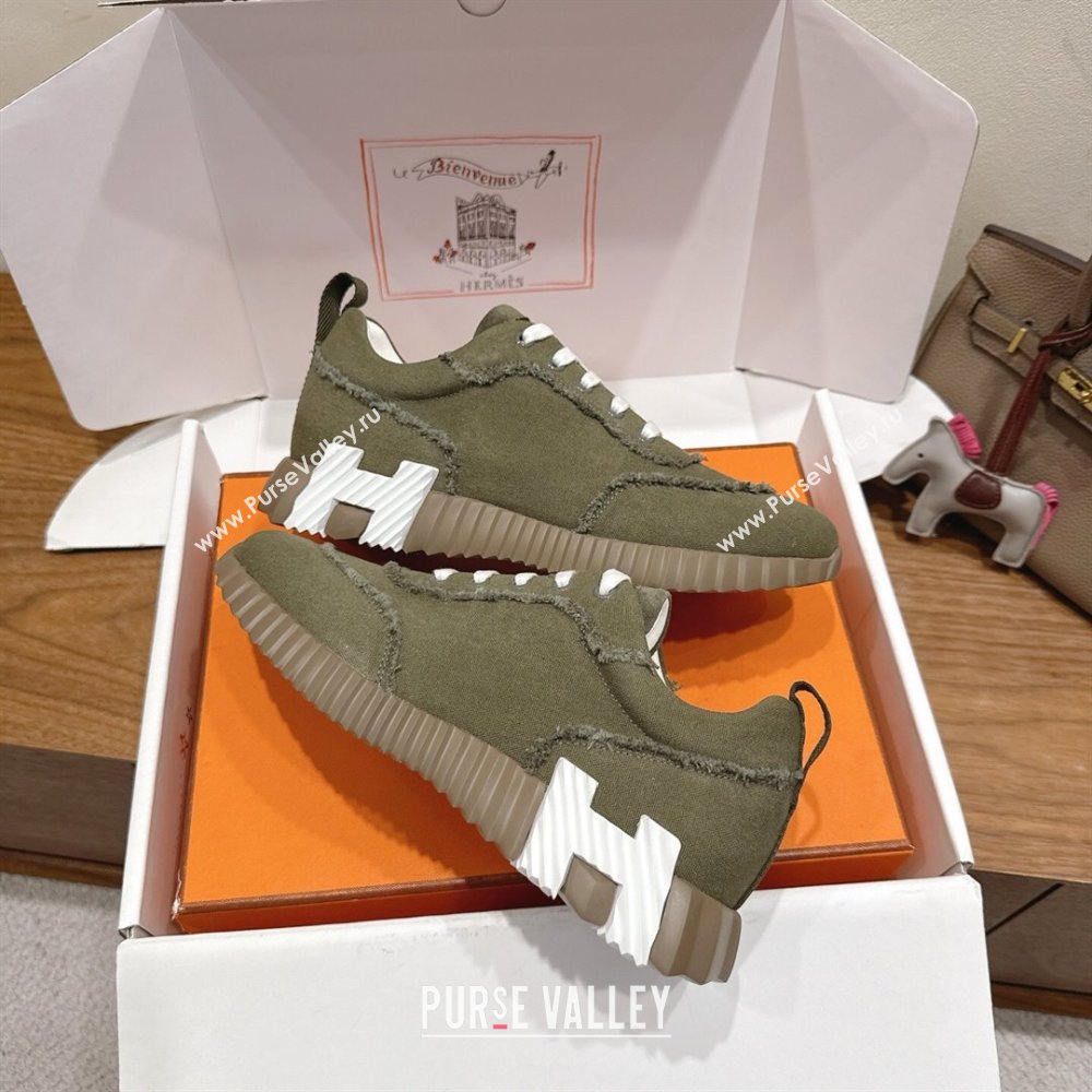 Hermes Bouncing Sneakers in Fringed H Canvas Khaki Green 2025 1222 (MD-251222066)
