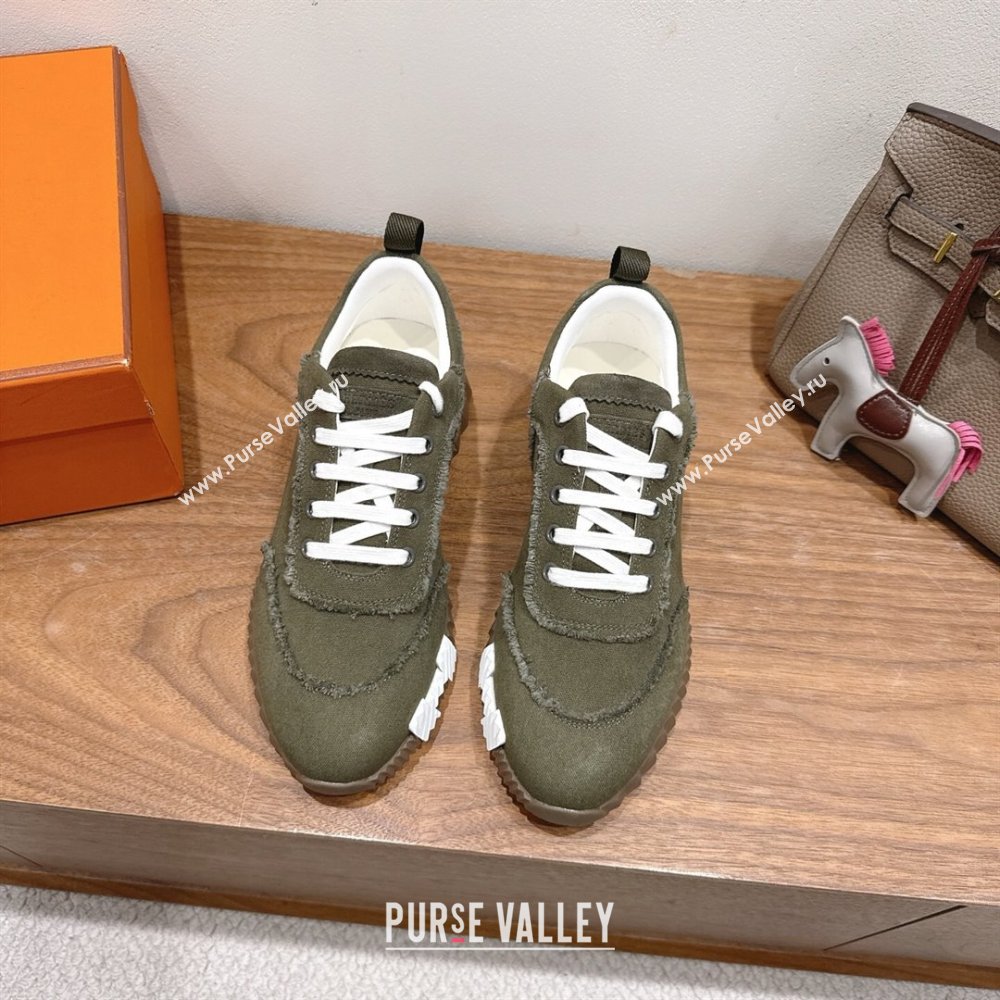 Hermes Bouncing Sneakers in Fringed H Canvas Khaki Green 2025 1222 (MD-251222066)