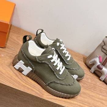 Hermes Bouncing Sneakers in Fringed H Canvas Khaki Green 2025 1222 (MD-251222066)