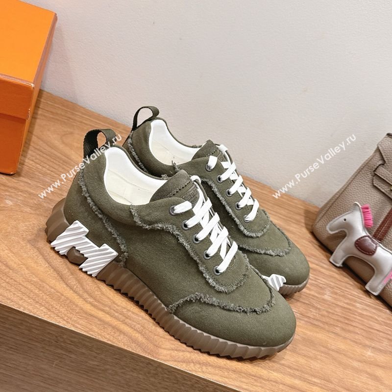 Hermes Bouncing Sneakers in Fringed H Canvas Khaki Green 2025 1222 (MD-251222066)
