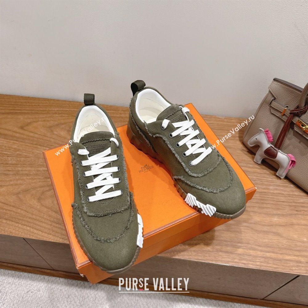 Hermes Bouncing Sneakers in Fringed H Canvas Khaki Green 2025 1222 (MD-251222066)