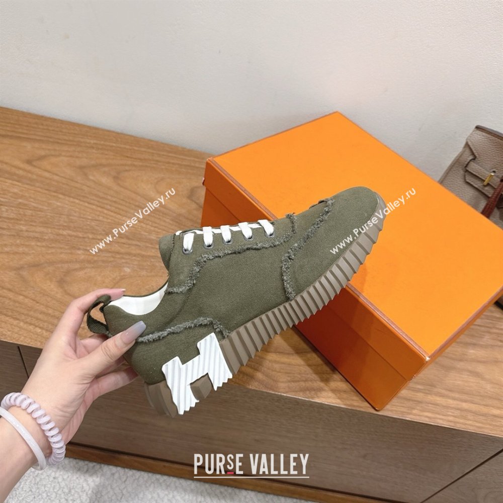 Hermes Bouncing Sneakers in Fringed H Canvas Khaki Green 2025 1222 (MD-251222066)