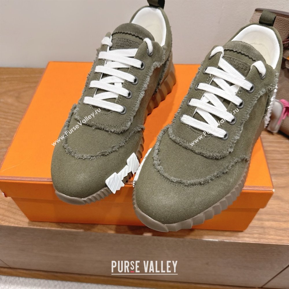 Hermes Bouncing Sneakers in Fringed H Canvas Khaki Green 2025 1222 (MD-251222066)