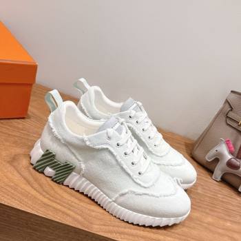 Hermes Bouncing Sneakers in Fringed H Canvas White/Green 2025 1222 (MD-251222071)
