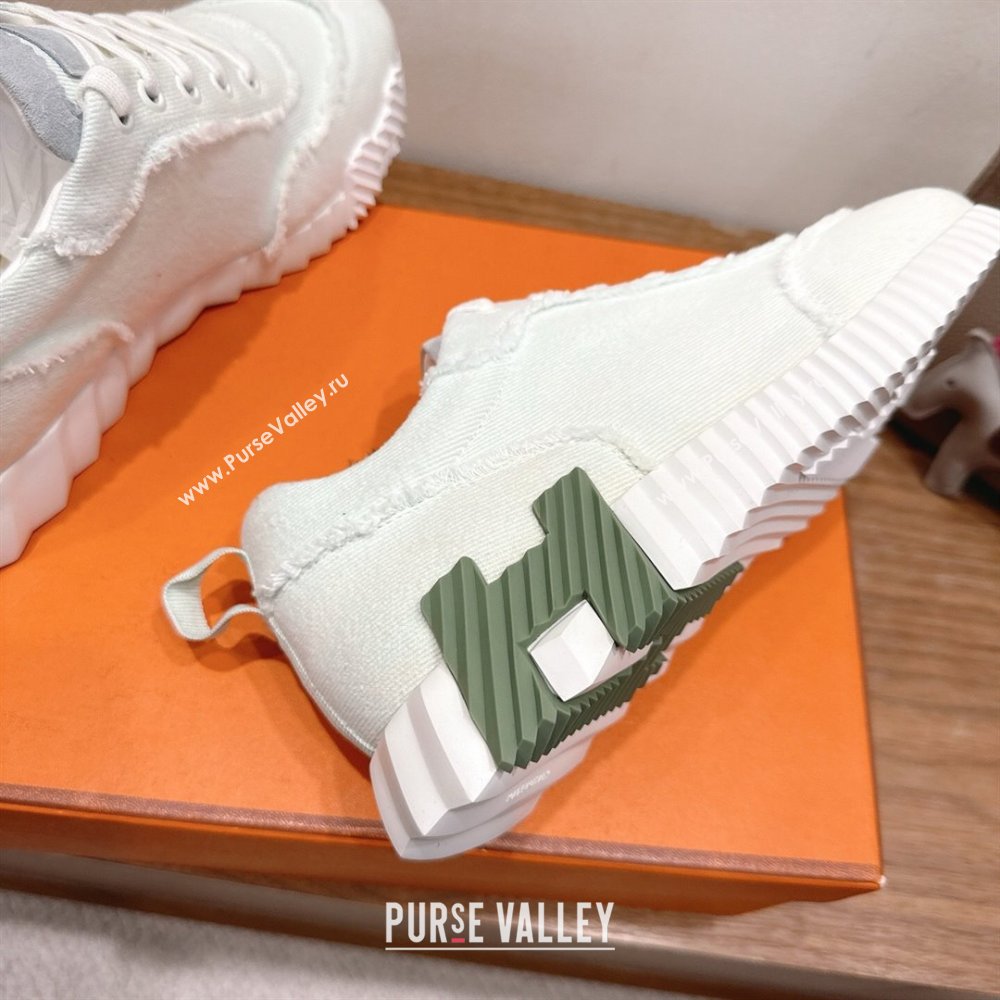 Hermes Bouncing Sneakers in Fringed H Canvas White/Green 2025 1222 (MD-251222071)