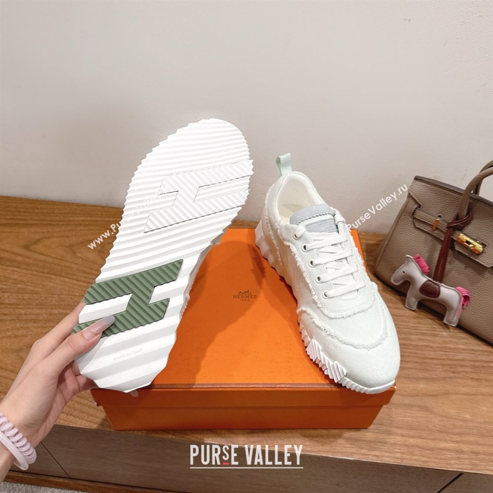 Hermes Bouncing Sneakers in Fringed H Canvas White/Green 2025 1222 (MD-251222071)