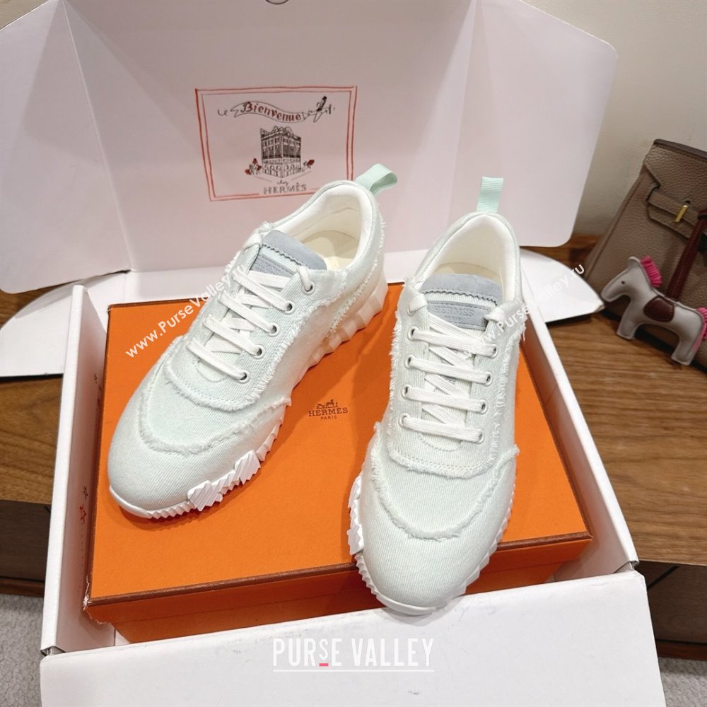 Hermes Bouncing Sneakers in Fringed H Canvas White/Green 2025 1222 (MD-251222071)