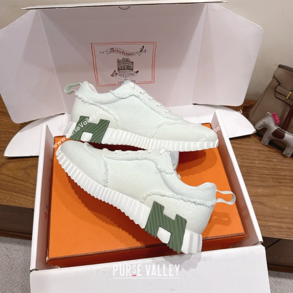 Hermes Bouncing Sneakers in Fringed H Canvas White/Green 2025 1222 (MD-251222071)