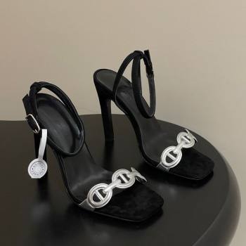 Hermes Luz Heel Sandals 10.5cm in Suede with Silver-Tone Strap Black 2025 (MD-251220001)