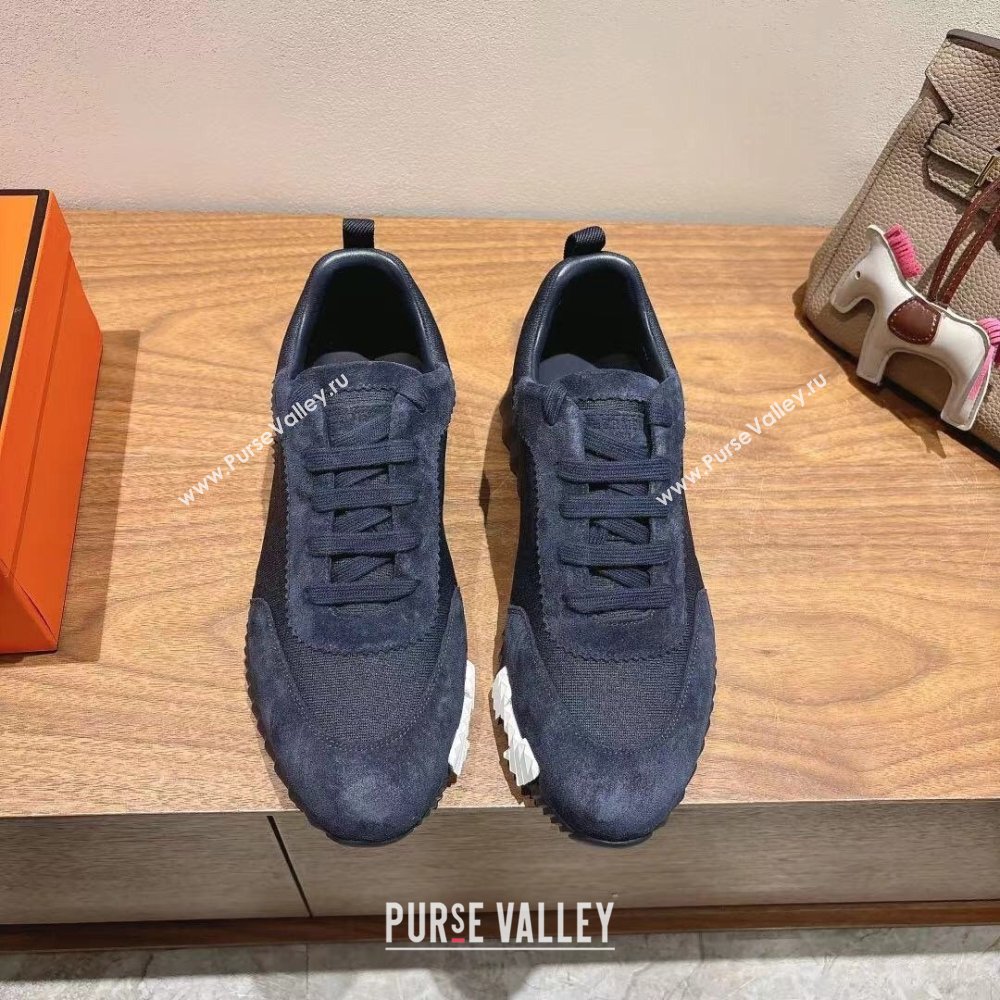 Hermes Bouncing Sneakers in Cotton Canvas and Suede Dark Blue 2025 1221 (MD-251222072)