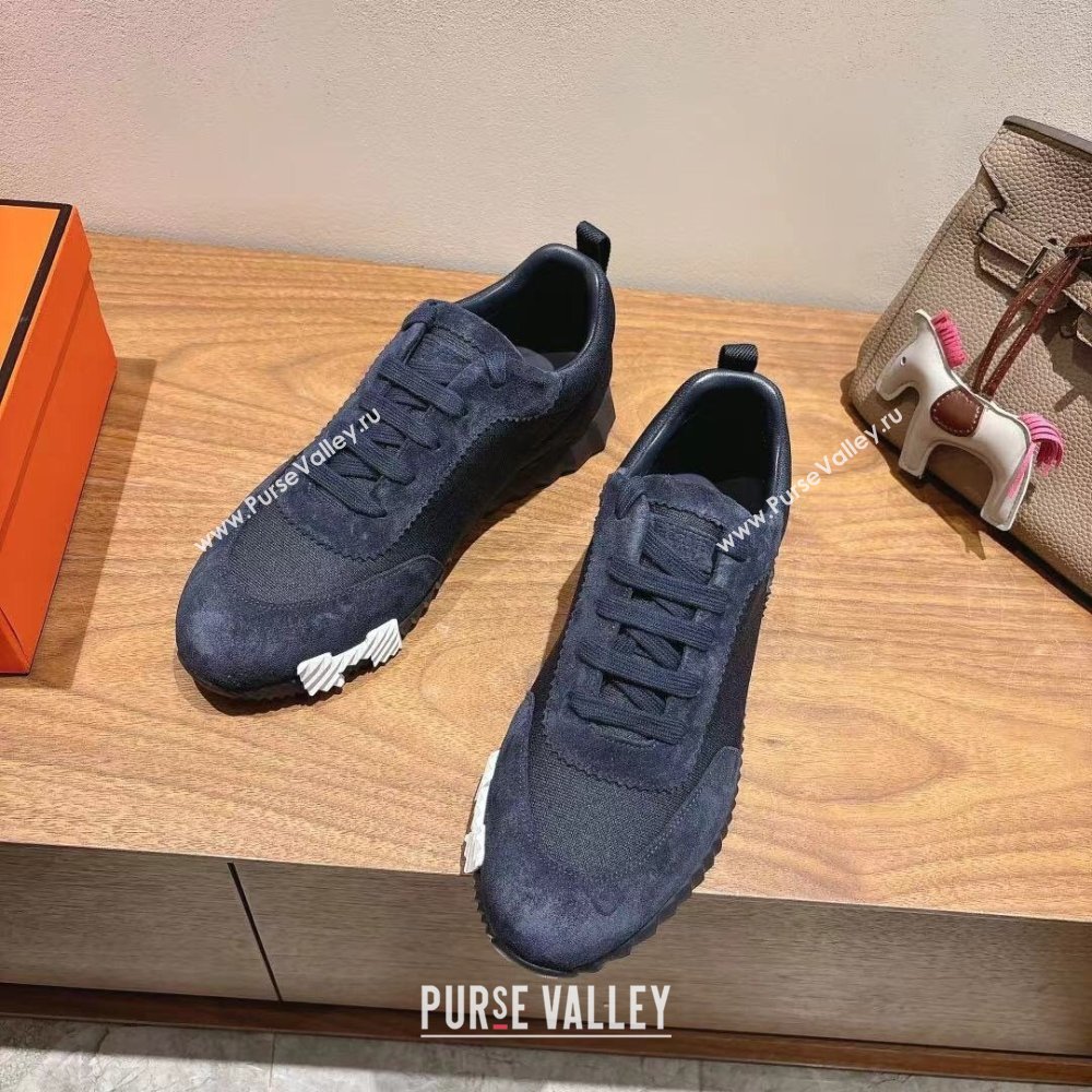 Hermes Bouncing Sneakers in Cotton Canvas and Suede Dark Blue 2025 1221 (MD-251222072)