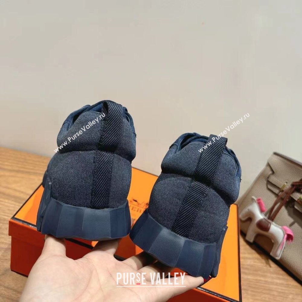 Hermes Bouncing Sneakers in Cotton Canvas and Suede Dark Blue 2025 1221 (MD-251222072)