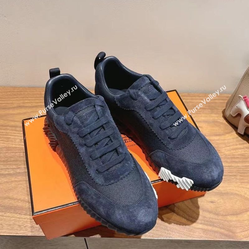Hermes Bouncing Sneakers in Cotton Canvas and Suede Dark Blue 2025 1221 (MD-251222072)