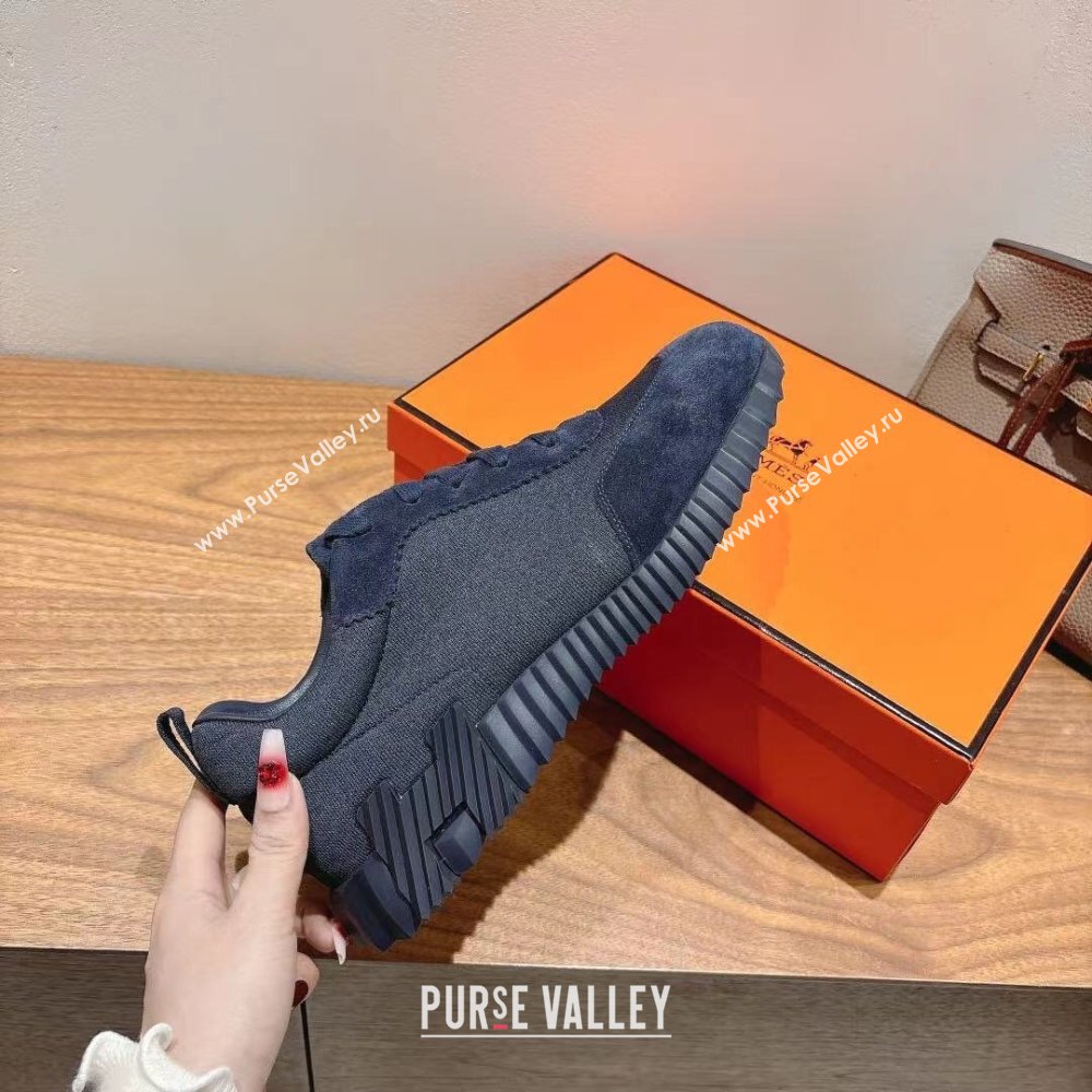 Hermes Bouncing Sneakers in Cotton Canvas and Suede Dark Blue 2025 1221 (MD-251222072)