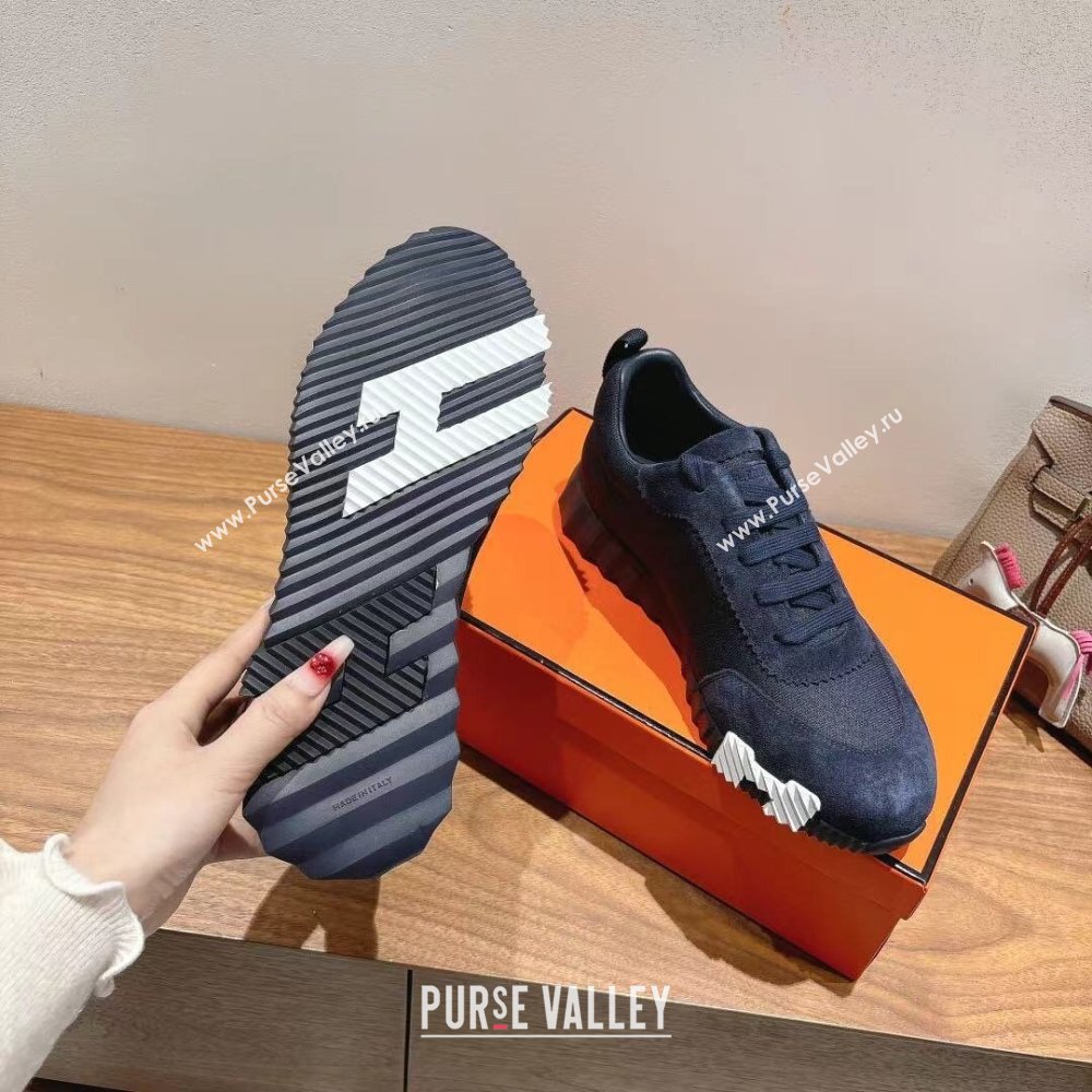 Hermes Bouncing Sneakers in Cotton Canvas and Suede Dark Blue 2025 1221 (MD-251222072)