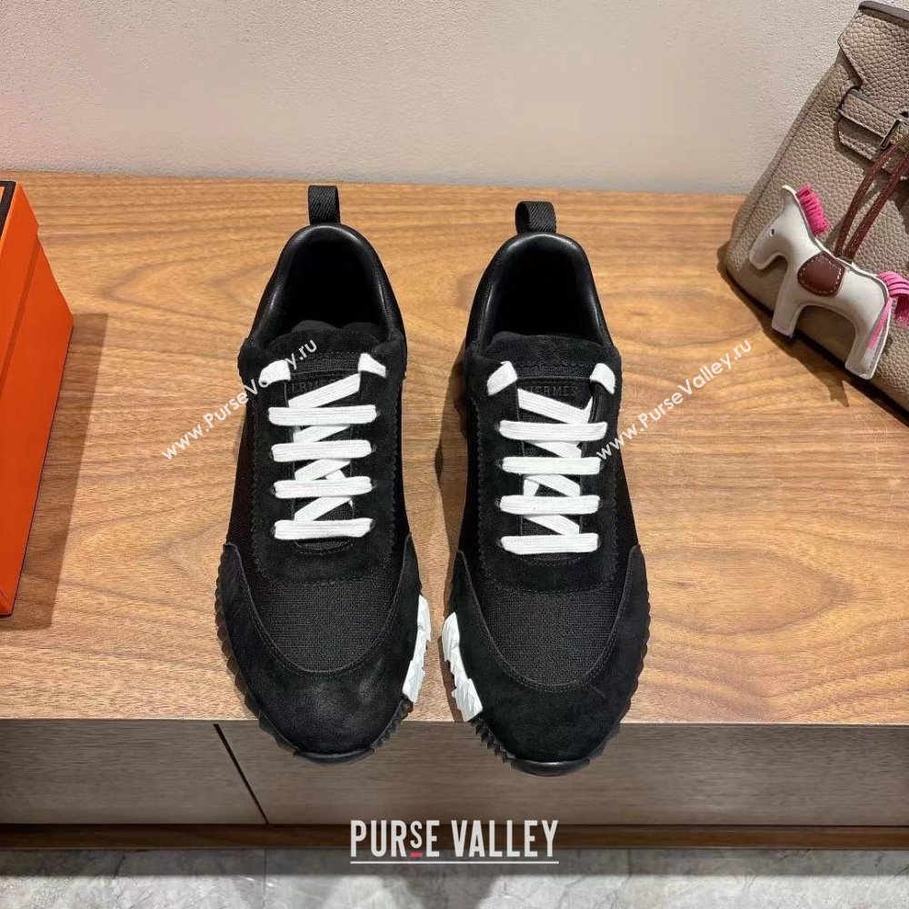 Hermes Bouncing Sneakers in Cotton Canvas and Suede Black/White 2025 1221 (MD-251222075)