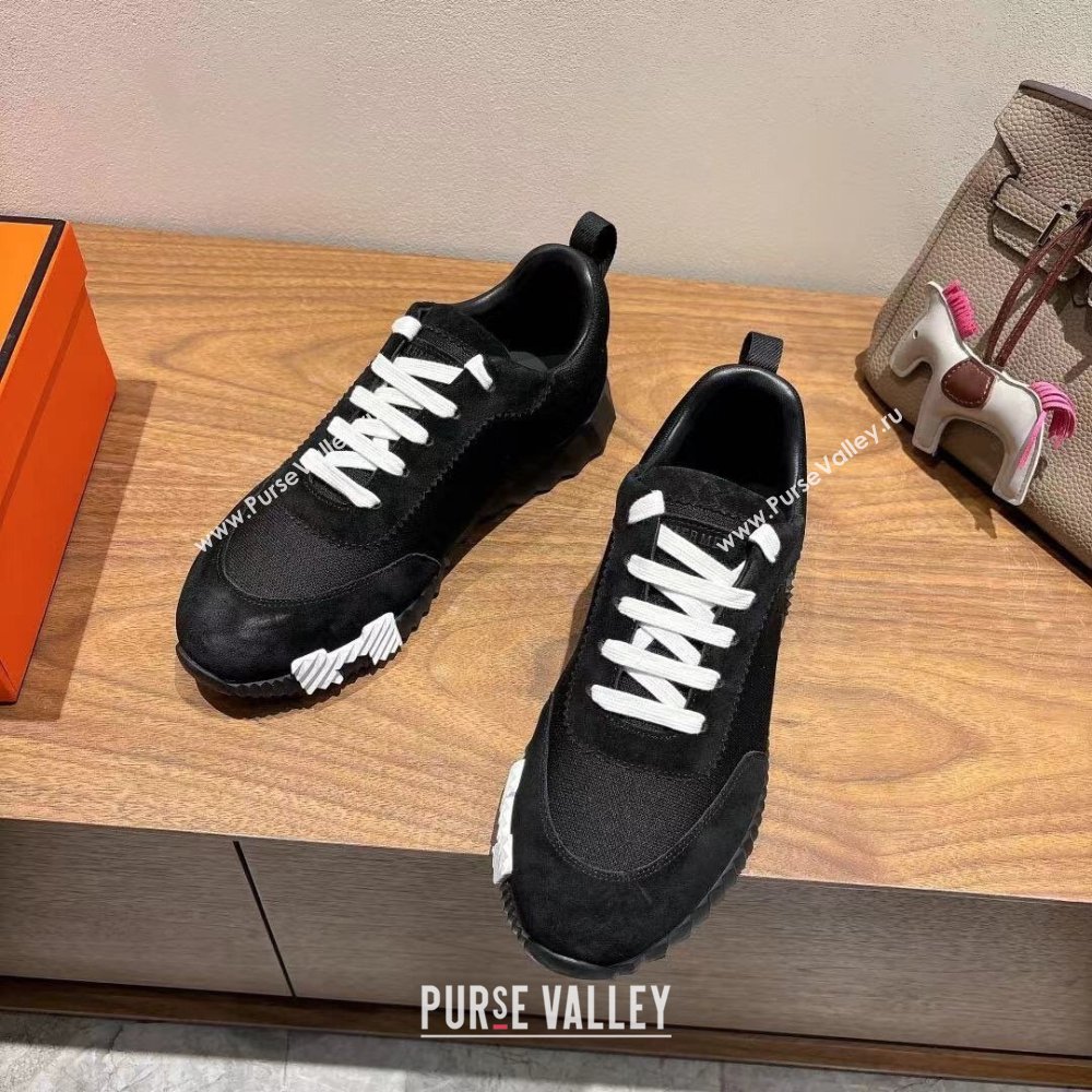 Hermes Bouncing Sneakers in Cotton Canvas and Suede Black/White 2025 1221 (MD-251222075)