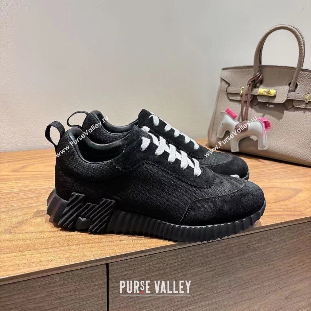 Hermes Bouncing Sneakers in Cotton Canvas and Suede Black/White 2025 1221 (MD-251222075)