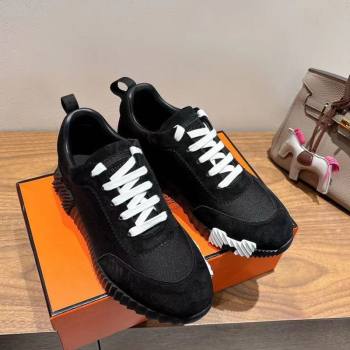 Hermes Bouncing Sneakers in Cotton Canvas and Suede Black/White 2025 1221 (MD-251222075)