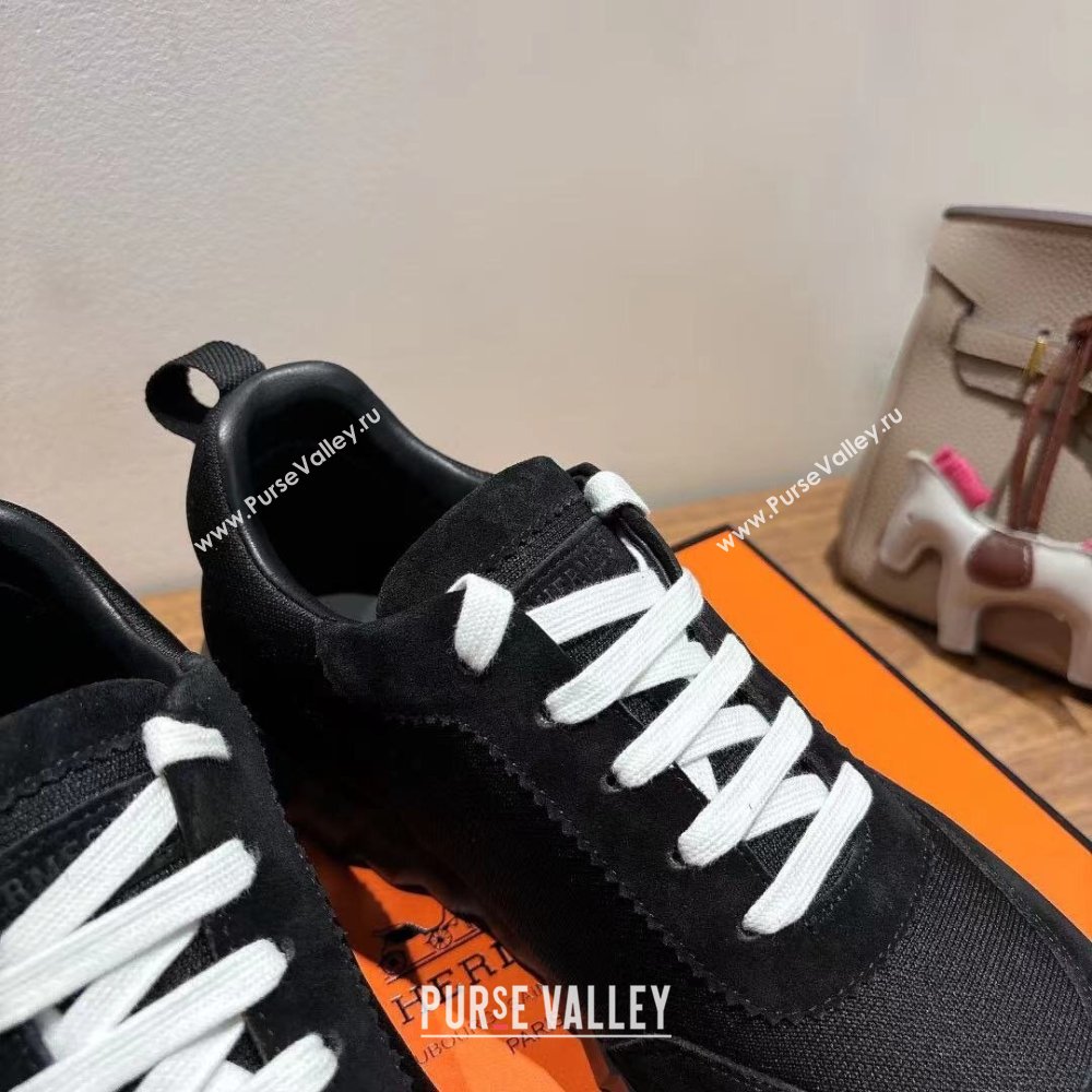 Hermes Bouncing Sneakers in Cotton Canvas and Suede Black/White 2025 1221 (MD-251222075)