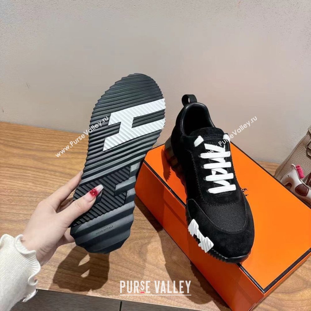 Hermes Bouncing Sneakers in Cotton Canvas and Suede Black/White 2025 1221 (MD-251222075)