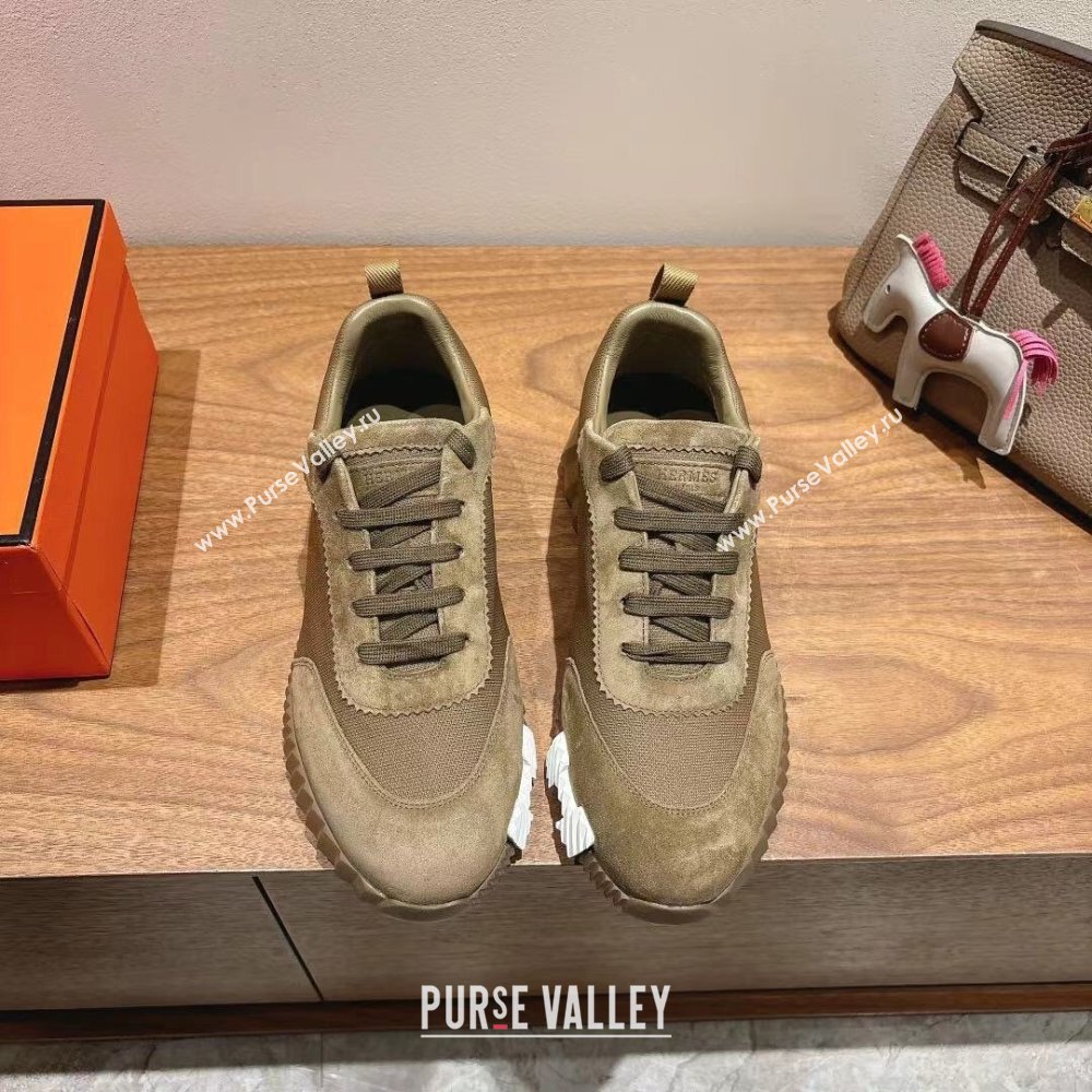 Hermes Bouncing Sneakers in Cotton Canvas and Suede Khaki 2025 1221 (MD-251222076)