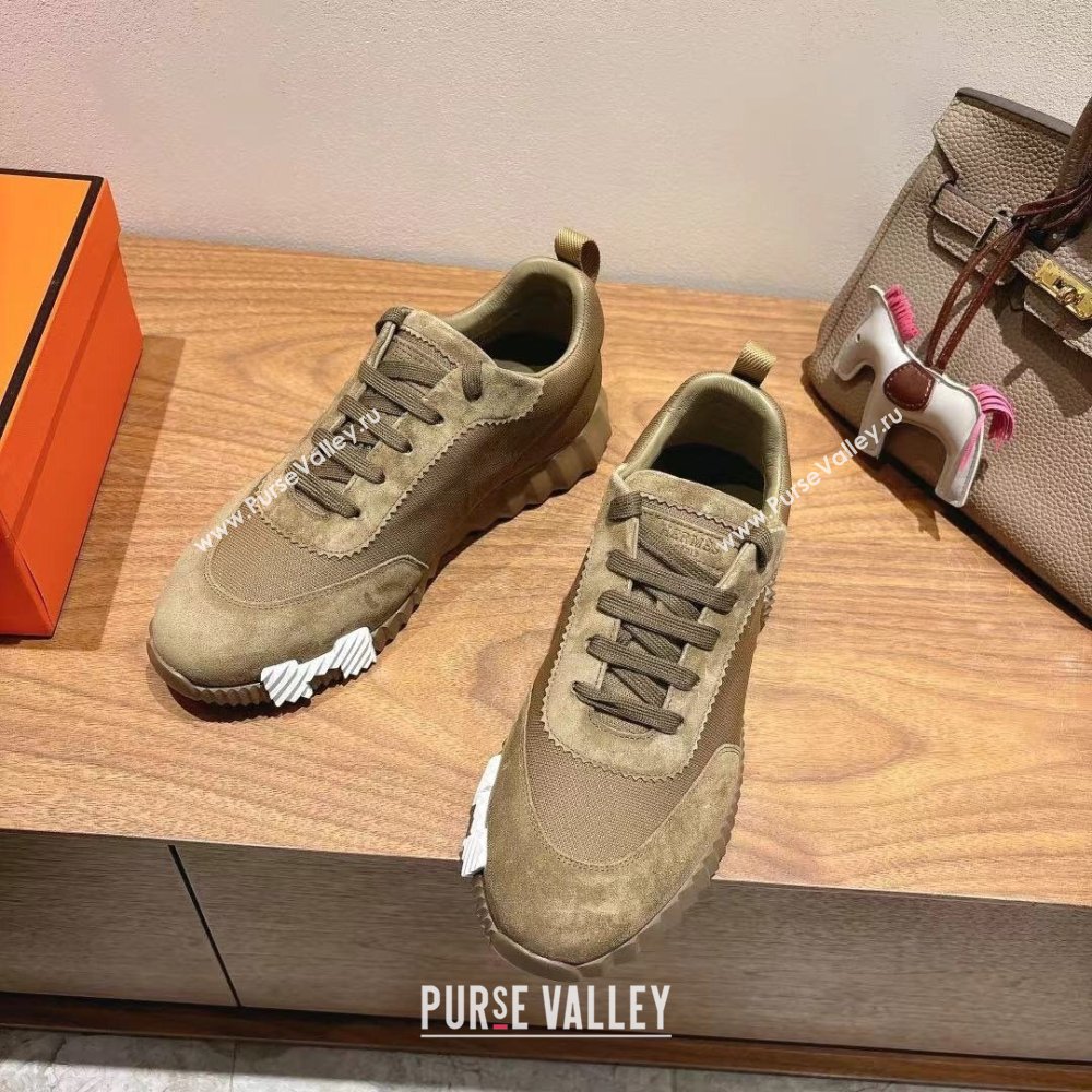 Hermes Bouncing Sneakers in Cotton Canvas and Suede Khaki 2025 1221 (MD-251222076)