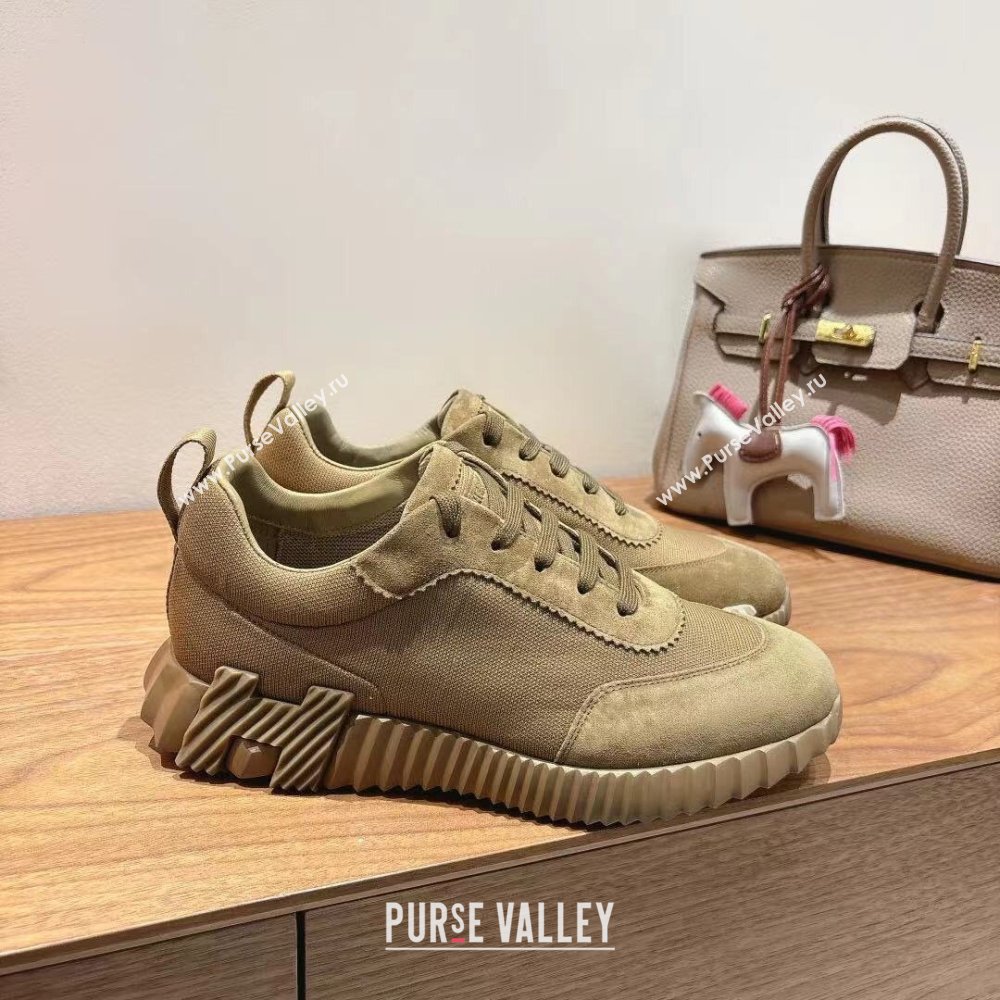 Hermes Bouncing Sneakers in Cotton Canvas and Suede Khaki 2025 1221 (MD-251222076)