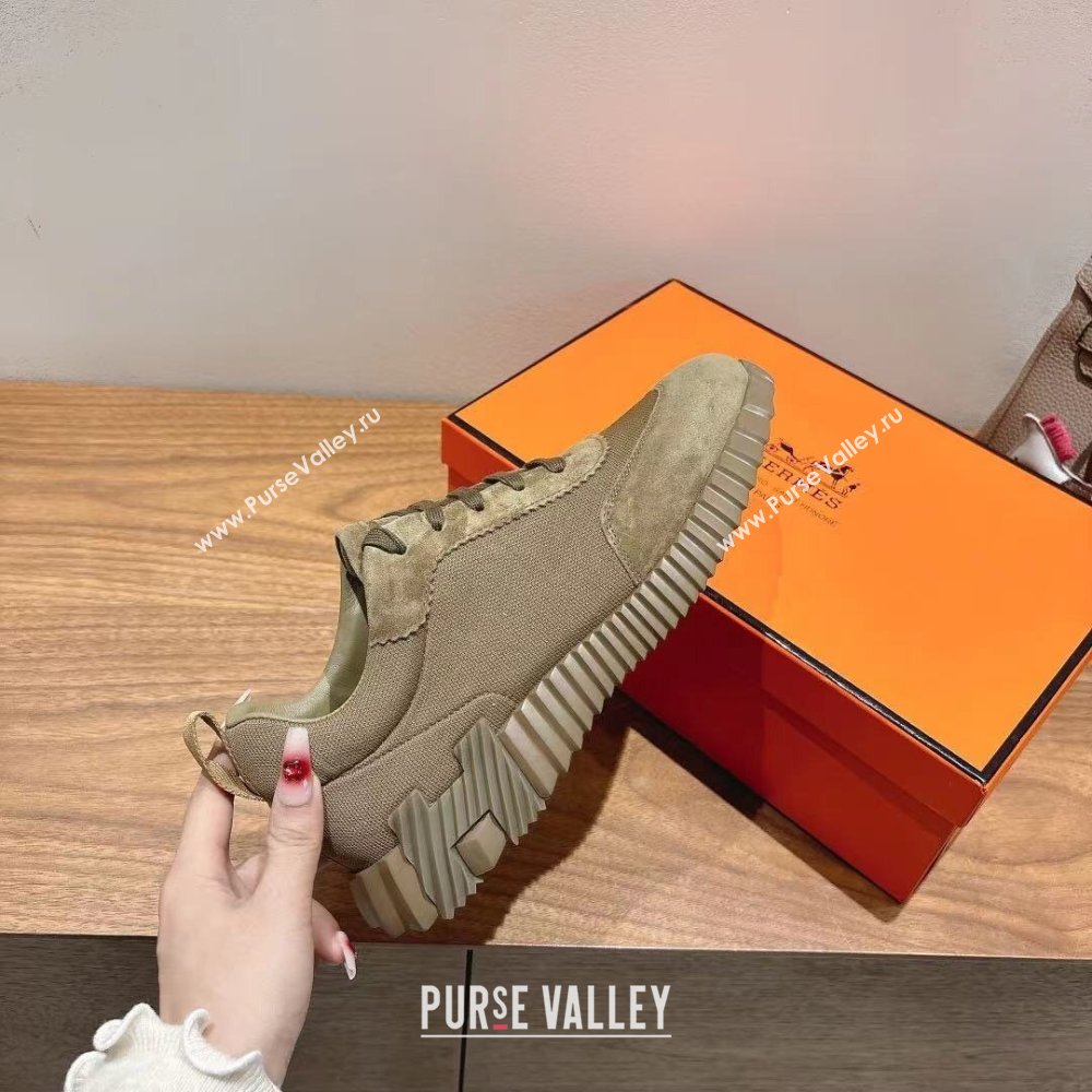 Hermes Bouncing Sneakers in Cotton Canvas and Suede Khaki 2025 1221 (MD-251222076)