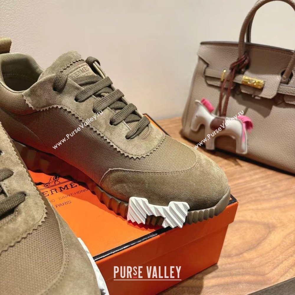 Hermes Bouncing Sneakers in Cotton Canvas and Suede Khaki 2025 1221 (MD-251222076)